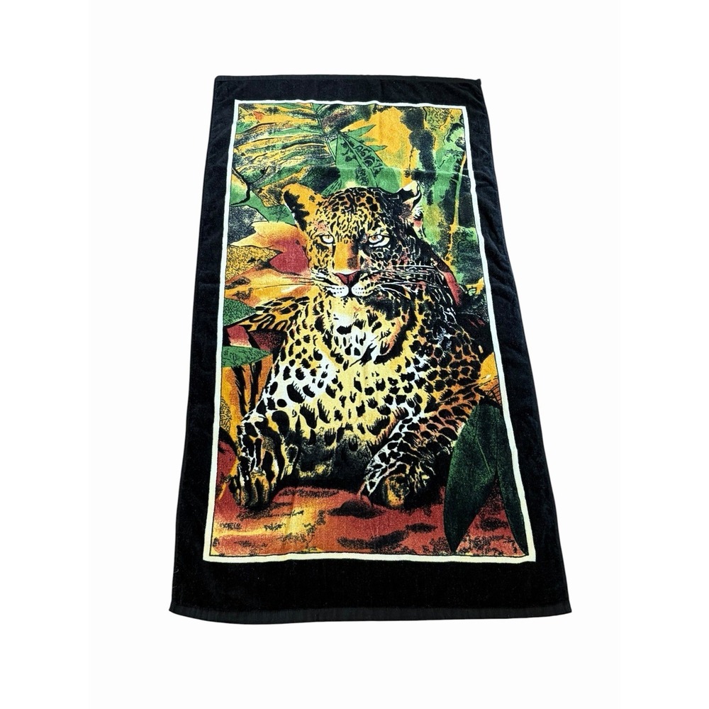 Vintage Cabana Leopard Jungle Beach Towel Safari Animal Print Cotton Velour‎